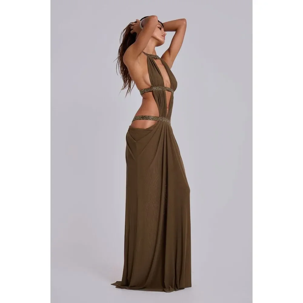 Jaded London 6AM Cut Out Maxi Dress in Moss US 4 new condition - Picture 11 of 13